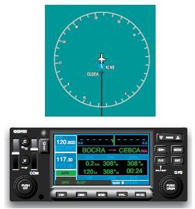 The missed approach point shown on two different displays